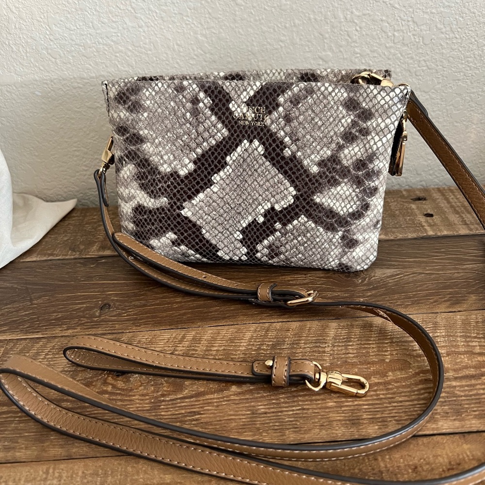 Vince Camuto Brown Cream Crossbody Bag with Snake Print